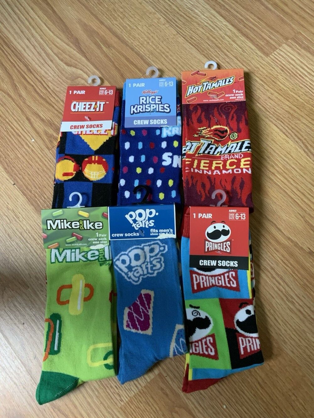 Lot x6 Food Themed Crew Socks Women's Men's size 6-13 Hot Tamales Chezz It